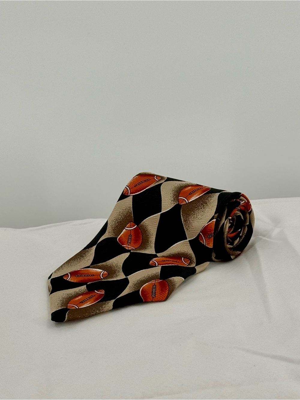 Men's Football Motif Tie in Black and Tan